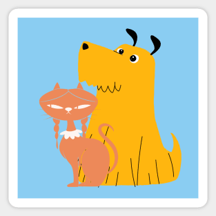 Pink Cat  and Yellow  Dog BFF Sticker